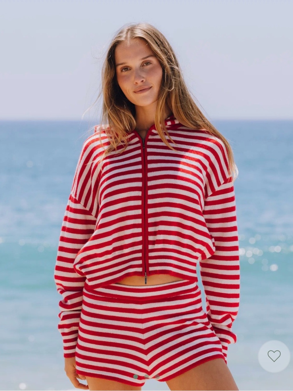 Daily Drills Cashmere Double Zip Hoodie - Red & White Striped